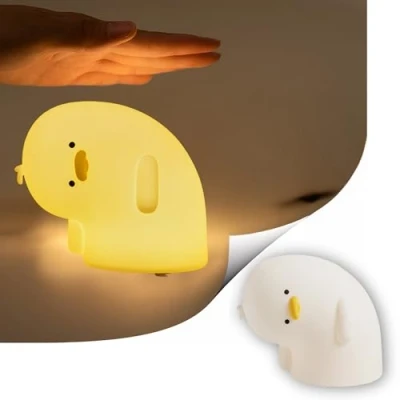 Image of Playlearn Kids Duck Lamp Cute LED Bedside Night Lights Lazy Silicone with 3 Level Brightness Touchable Table for Kids, Home, Bedroom, Office,Gifts, Rechargeable and Portable Room Light