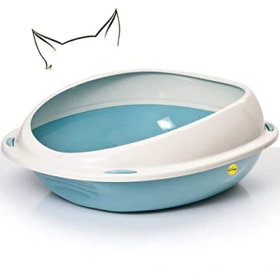 Image of Cat CENTRE Blue Jumbo Open Litter Tray With Rim Kitten Pet Toilet Plastic Loo Pan Box Anti Spillage Lowered Entry Step Rounded Corners Detachable Easy Cleaning No Spilling