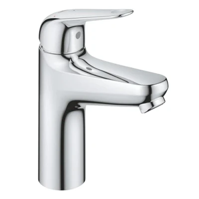 Image of GROHE Swift QuickFix Smooth Body Basin Mixer with Push Open Waste Set (M Size 179mm, 28mm Ceramic Cartridge, Energy/Water Saving, Tails 3/8 Inch, Easy to Fit QuickTool), Chrome, 24329001