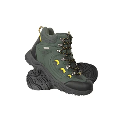 Image of Mountain Warehouse Adventurer Mens Boots IsoDry Waterproof &amp; Breathable Shoes with Heel Toe Bumpers for Autumn Winter, Walking Hiking Green Adult Shoe Size 10