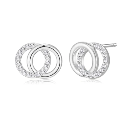 Image of Philip Jones Silver Plated Circle Link Earrings Created with Zircondia® Crystals