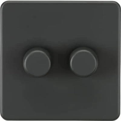 Image of KnightsBridge 2G 2 way 10 200W (5 150W LED) Intelligent Screwless Dimmer Anthracite