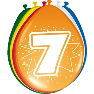 Image of Folat 08207 Zahl 7th Birthday Balloons 30 cm 8 pieces, Multi Colors, 7 (EU)