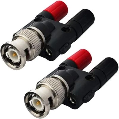 Image of DUTTY BNC Female to Dual 4mm Banana Jack Coaxial RF Binding Post Adapter Connector,Suitable for HF Radio Antennas 2pcs (Male Plug)