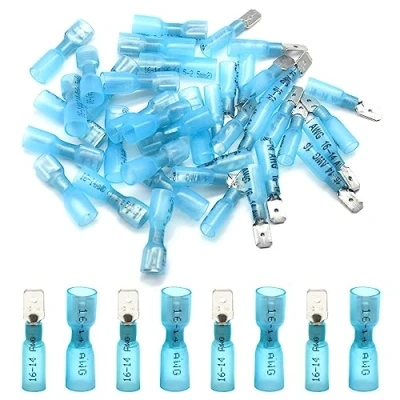Image of Hocansen 100 Pieces Heat Shrink Spade Connectors Insulated Male and Female Wire Crimp Terminal Kit (Blue/RS)