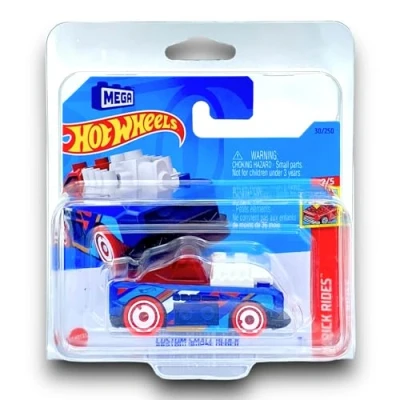 Image of Hot Wheels Custom Small Block (LEGO Compatible) (Blue, Clear Red and White) 2/5 Brick Rides 2023 30/250 (Short Card) COMES IN A KLAS CAR KEEPER PROTECTIVE COLLECTORS CASE HKJ86