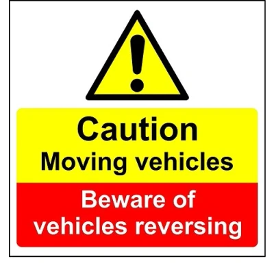 Image of Caution moving vehicles beware of reversing sign 3mm Aluminium 300mm x