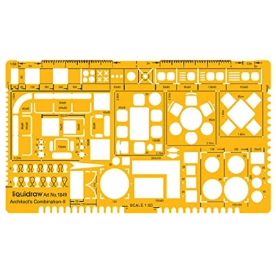 Image of Liquidraw 1:50 Scale Architectural Ruler Drawing Template Stencil Architect Technical Drafting Supplies, Architecture Furniture Design Symbols for House Interior Floor Plan