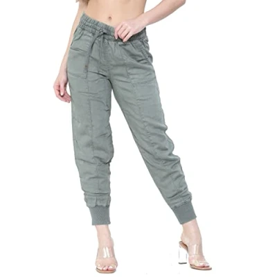 Image of EX M&amp;S Womens Tencel Cuffed Tapered Trousers Ladies Hight Waisted Ankle Grazer Jogger Style Pants Khaki 12 M