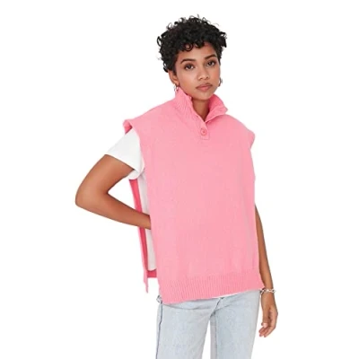 Image of Trendyol FeMan Regular fit Basic Standing Collar Knitwear Sweater Pink