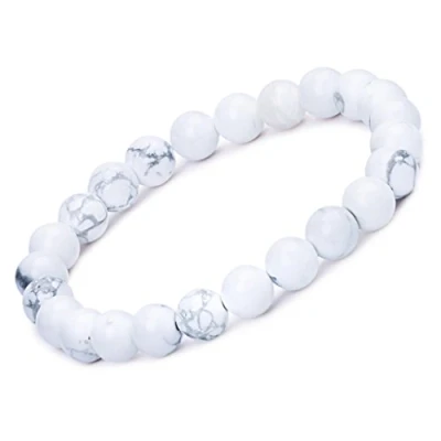 Image of Infinite U Womens Mens Buddha Bracelet 9mm Beads Wrist Mala Energy Stone Stretch Bracelet, Therapy Yoga Meditation, White