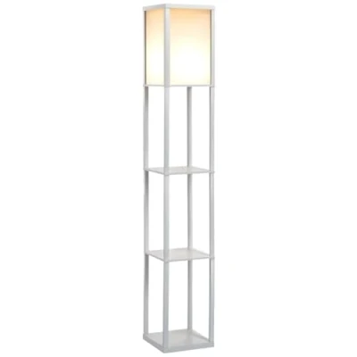 Image of HOMCOM 3 Tier Floor Lamp, Light with Storage Shelf, Reading Standing Lamp for Living Room, Bedroom, Kitchen, Dining Office, Dorm, 160cm, White