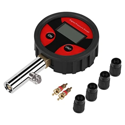 Image of 0 200 PSI Inline Digital Pressure Gauge Tire with Tyre Valve Caps and LCD Screen Display Meter