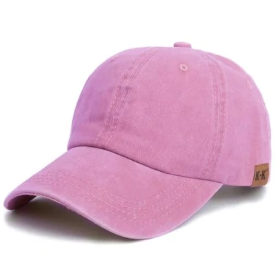 Image of Baseball Cap Plain Hat Lightweight Adjustable Washed Polo Style Classic Sports Casual Summer Sun for Unisex (Pink2)
