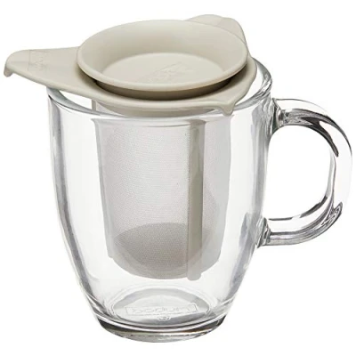 Image of Bodum YO Glass Mug with Tea Strainer (0.35 L/12 oz) Off white