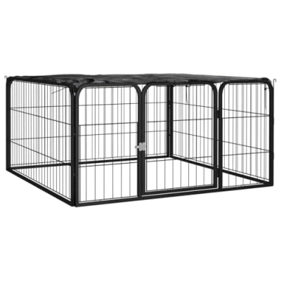 Image of vidaXL Dog Playpen Outdoor Pet Supply All in one Kennel Crate Cage Puppy Enclosure House 4 Panels Black 100x50 cm Powder coated Steel