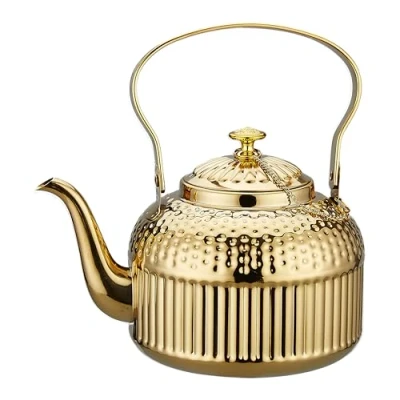 Image of SANQIAHOME HD Gold Teapot with Infuser 52oz(1.5 litres) 5 6 Cups, Stainless Steel Water Boilers Loose Leaf Tea Maker Kettle for Stovetop Induction/Gas