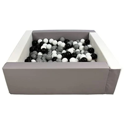 Image of Velinda Soft play ball pit, home indoor, outdoor, pit + 300 balls (Ball pit/balls colour: white, grey/black, grey)