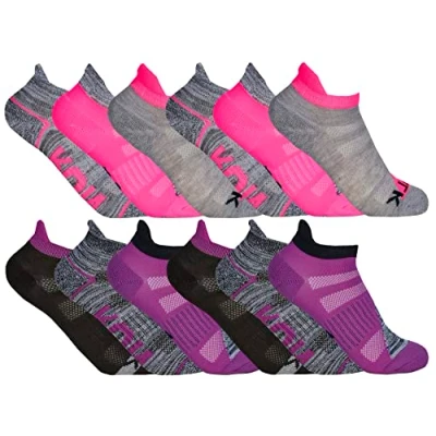 Image of 12 Pair Multipack Kids Trainer Liner Socks Sock Snob Breathable Low Cut Ankle Boys &amp; Girls (11 14 Years, Purple/Pink)