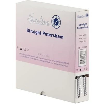 Image of 25mm Hemline Straight Petersham for Waistbands White per metre