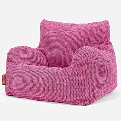 Image of Lounge Pug Adult Bean Bag Armchair, Pink, Plush Waffle Texture Pom Fabric, Living Room Chair