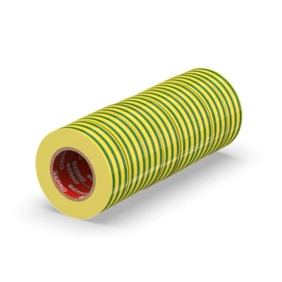 Image of ERKO electrical insulation tape Yellow Green 19mm x 20m 8 pack for wires, High flexibility, adhesive strength tape, sealing Strong PVC