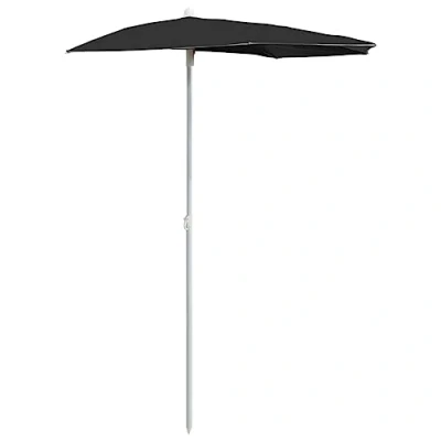 Image of vidaXL Garden Half Parasol with Steel Pole UV Protective and Anti Fade Polyester Canopy 180x90cm Outdoor Umbrella in Stylish Black Easy Operation Assembly