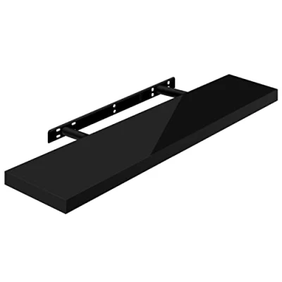 Image of WOLTU Volato RG9481sz Wall Shelf Floating High Gloss Black CD DVD Bookshelf Wooden Board 90 x 22.9 3.8 cm