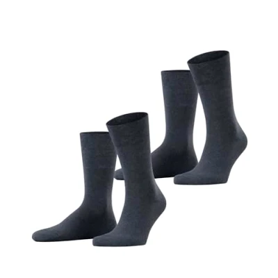 Image of ESPRIT Men&#039;s Basic Easy 2 Pack M SO Cotton Plain Pairs Socks, Blue (Navy Melange 6127), 8.5 11