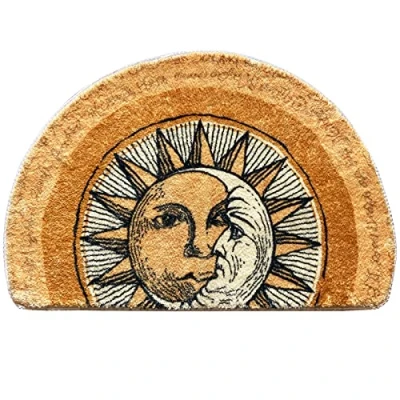 Image of WERGHJ Half Round Door Mat,Semi Circle Bathroom Floor Rug,Tarot Sun Moon Rug,Non Slip Welcome Entrance Way Rug,Absorbent Bath Mat,Microfiber Tufted Indoor Rug for Kitchen Living Room