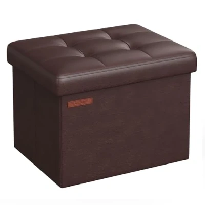 Image of SONGMICS Storage Ottoman, Foldable Small Ottoman Foot Rest, 31 x 41 cm Stool, Cube with Storage, Load up to 130 kg, for Living Room, Bedroom, Entryway, Chestnut Brown LSF100K52