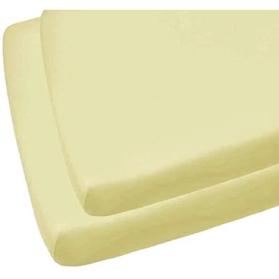 Image of Dudu N Girlie Mini Cot Bed Sheets Fitted Cotton Spacesaver Jersey Soft Bedsheet Hypoallergenic Elasticated Breathable Travel (Pack of 2, Yellow)