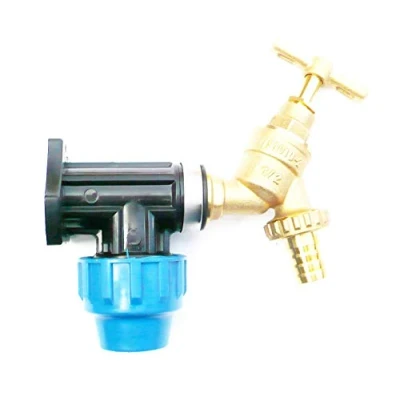 Image of MDPE Compression Wall Plate Elbow (20mm) with 1/2&quot; Brass Bib Tap &amp; Hose Tail