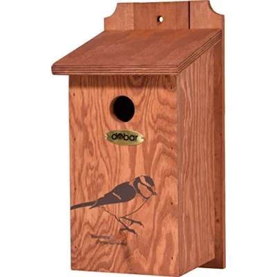 Image of dobar® green label 22363FSCe Nesting Box Blue Tit Wooden Aid for Wild Birds Weatherproof Area with Screen Print Motif Diameter 28 mm 16 x 32 cm
