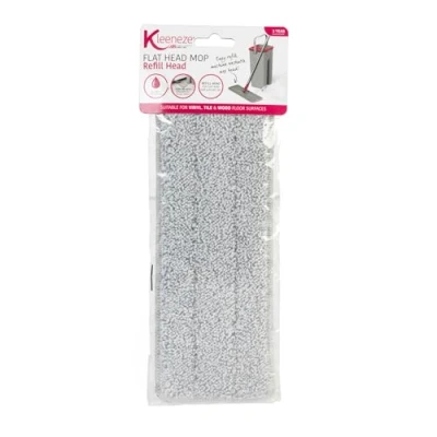Image of Kleeneze KL080936EU7 Refill Head for Flat Mop KL062253, No Drips or Streaks, Clean Vinyl, Tile and Wood Surfaces, Slim Line Head, 32 x 11 0.5 cm, Microfibre, Pink/Grey