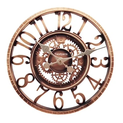 Image of Taodyans Outdoor Wall Clock, Garden 12 in Waterproof Quartz Battery Operated Clocks, Retro Home Kitchen Living Room Decor Clocks Not Silent (Copper)