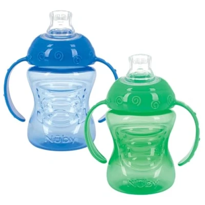 Image of Nuby 2 Pack No Spill Super Spout Plastic Grip N&#039; Sip Cup, Red and Blue