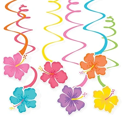 Image of (PKT) Hawaiian Hibiscus Swirls Decorations Value Pack (12 pc)