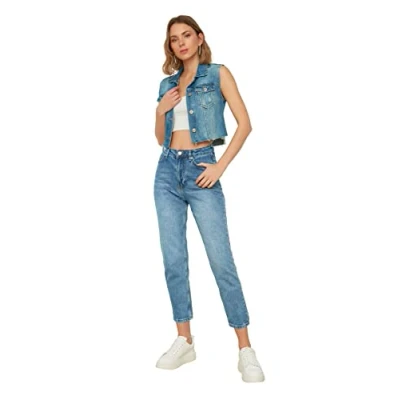Image of Trendyol Women High Waist Straight Leg Mom Jeans Blau
