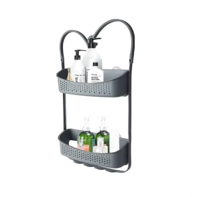 Image of Blue Canyon Hanging Shower Caddy Single Basket, No Drill Bathroom Shelf, Non Rusting Storage Shelves, Accessory for Organisation Over Bath Basket (2 Tier Grey)