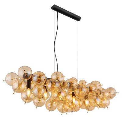 Image of Udo Bar Pendant Ceiling Light Matt Black Balls Amber Glass Shade 6x E14