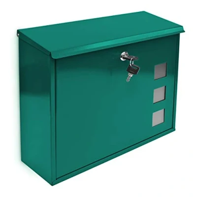 Image of Relaxdays Design Metal Mailbox / Letterbox Window Pattern, Green