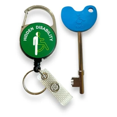 Image of Compatible NKS/Radar UK Disabled Toilet Key with Retractable Hidden Disability Badge Reel Belt Clip