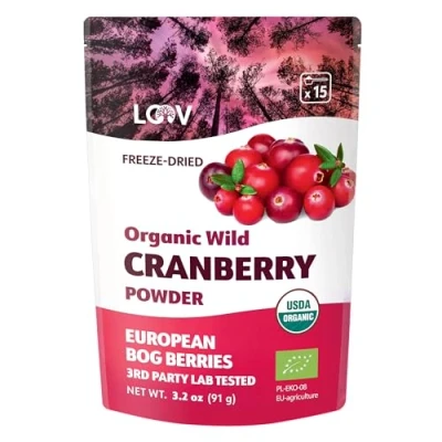 Image of LOOV Organic Wild Cranberry Powder, 100% Whole Fruit, Freeze Dried and Powdered Nordic Unsweetened Cranberries, 91 g No Added Sugar
