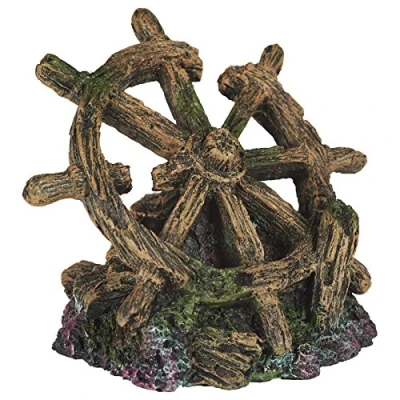 Image of Pet Ting Shipwreck Wheel Aquatic Ornament Aquarium Decoration Vivarium