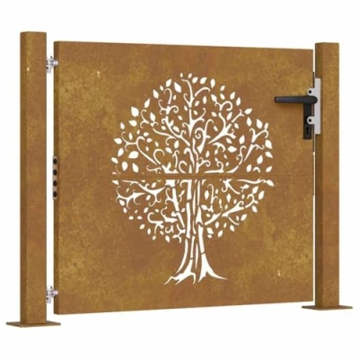 Image of vidaXL Garden Gate Fence Panel 105x80 cm Corten Steel, Tree Design, Rusty Finish, Durable, Decorative Outdoor for Garden/Patio