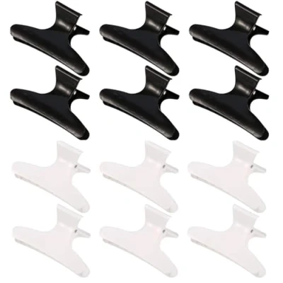 Image of 12 Pcs Butterfly Hairdresser Clamps, Colorful Plastic Hair Claw Clip Styling Sectioning Salon Hairdressing Tool for Women (Black+White)