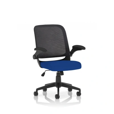 Image of Crew Task Operator Fabric Seat Stevia Blue Mesh Chair Folding Arms