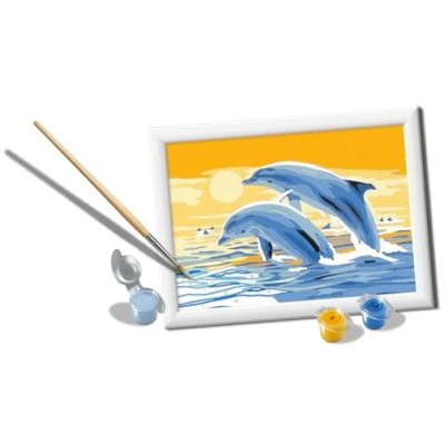 Image of Ravensburger, CreArt, Dolphins Friends, Paint by Numbers, Creative Set for Boys and Girls, 2 Brushes 1 Frame, Recommended Age 7+