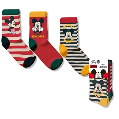 Image of 3x Pair Mickey Mouse Kids Socks, Boys Socks Back to School Multicoloured Funky Junior Sports for Ages 3+ Years (UK 3 5.5 / EU 19 22)